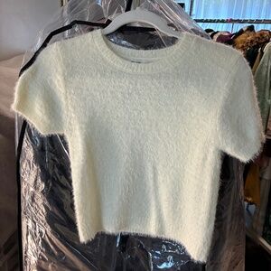 Winter White Fuzzy Crop Short Sleeve Sweater